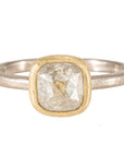OOAK 1.5ct Grey Cushion Cut Diamond Ring - 18ky, 18kpw Gold + Diamonds 6.25