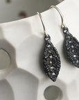 Lava Leaf Earrings - Silver + Diamonds