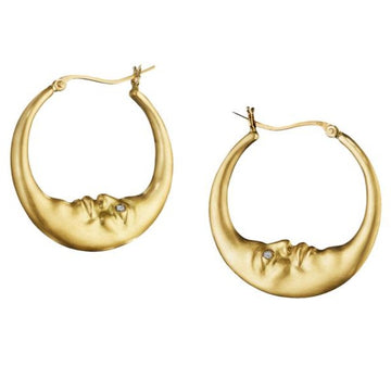 Medium Crescent Moon Hoop Earrings - 18k Gold + Diamonds
