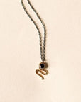 Serpent Necklace - 14k Gold, Sterling Silver + Black Spinel