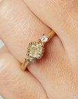 Yellow Diamond Solitaire RIng with Beaded Setting - 14k Gold, Yellow, White + Gray Diamonds - KMJ Ruth Tomlinson Jewelry - Bridal
