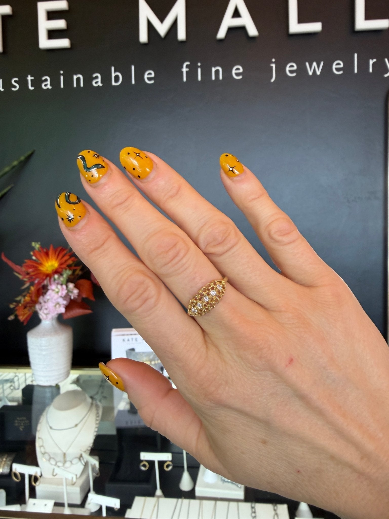 Honeycomb Lace Marquise Ring - 14ky Gold + Diamonds - KMJ Made By Branch Jewelry - Rings