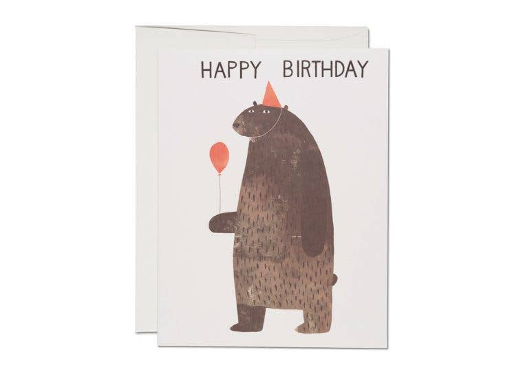 Party Bear birthday greeting card - KMJ Red Cap Cards Card