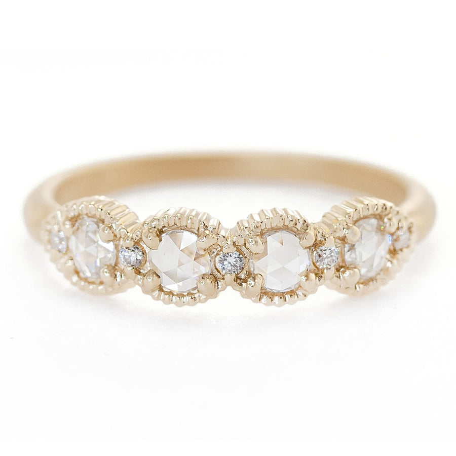 Ribbed Rose Cut Topper Band - 18k Yellow Gold + Rose Cut and Round Brilliant Cut Diamonds (.25 ctw)