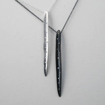 Long Leaf Diamond Necklace - Oxidized Silver + Diamonds