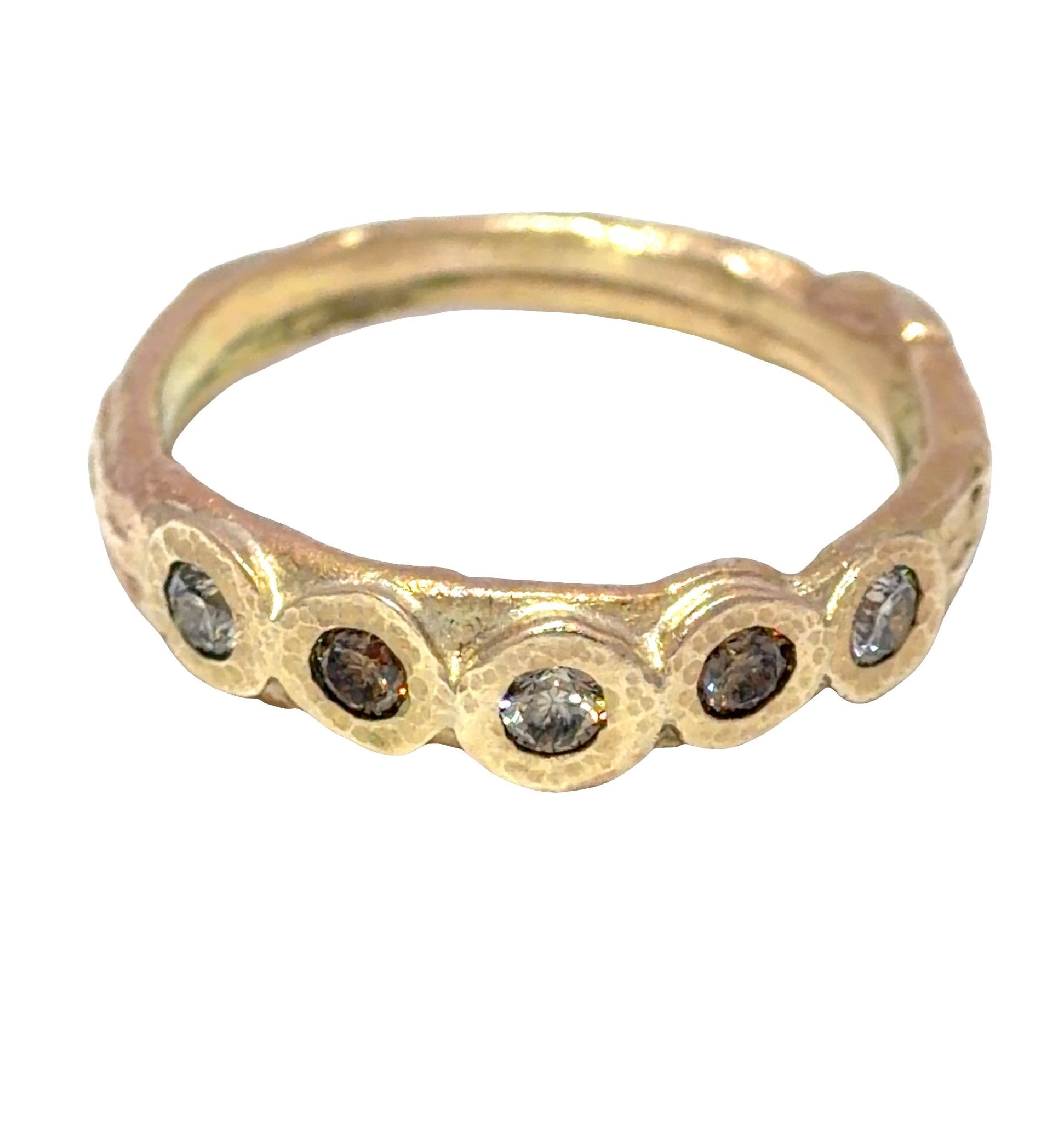 Warm Diamond Bubble Band - 10ky Gold, Champagne + Cognac Diamonds - KMJ Zanny Jewelry - Rings