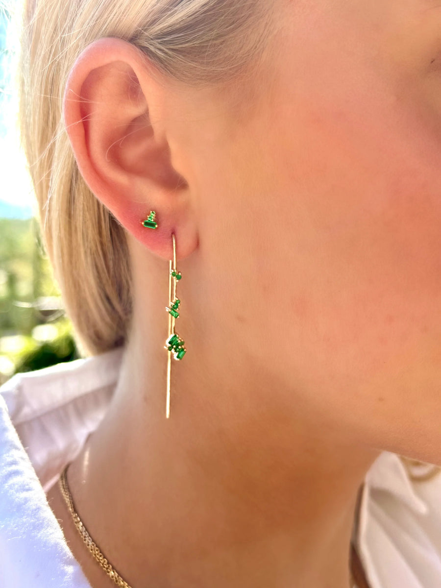 Petite Post Earrings in Emeralds - 18k Gold