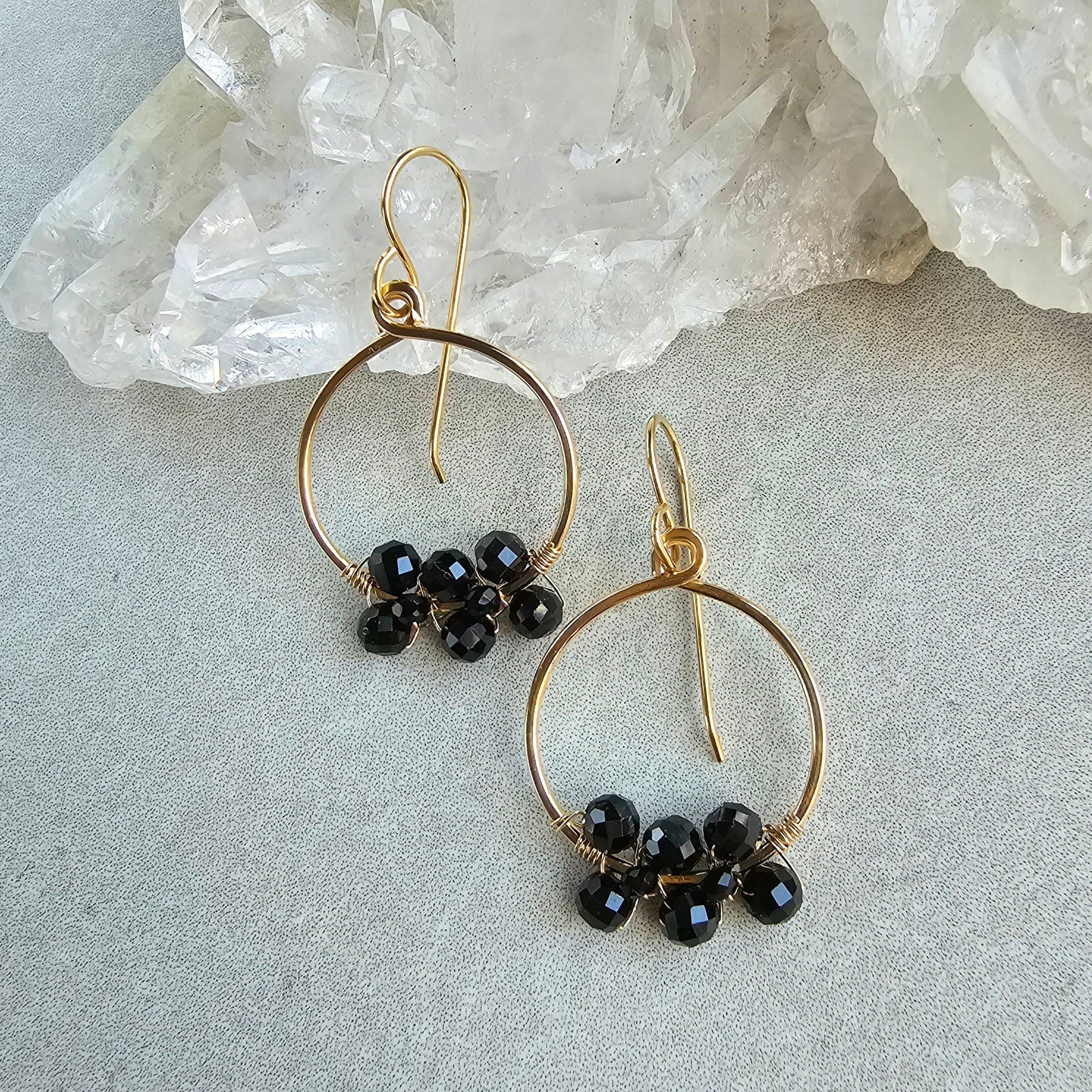 Truly Earrings Small - 14k Gold Fill + Black Spinel