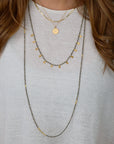 Beaded Pyrite Necklace with 22k Gold Tube Beads - 36" length