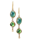 Double Drop Green Tourmaline Earrings -  22/18k Gold + Diamonds