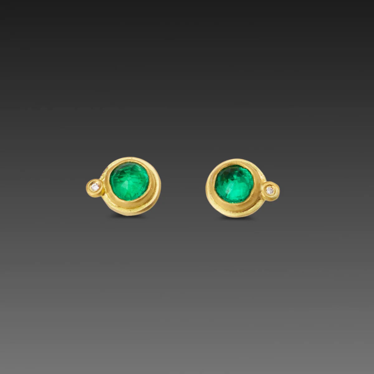 Emerald Stud Earring - 22k Gold + Diamond