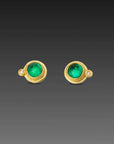 Emerald Stud Earring - 22k Gold + Diamond