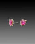 Rose Cut Ruby Stud Earrings - 22k Gold + Diamond