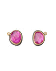 Rose Cut Ruby Stud Earrings - 22k Gold + Diamond