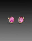Rose Cut Ruby Stud Earrings - 22k Gold + Diamond