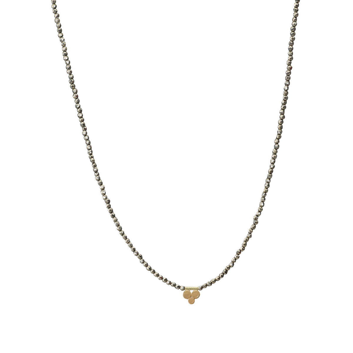 Beaded Pyrite Necklace with One 22k Gold Trio