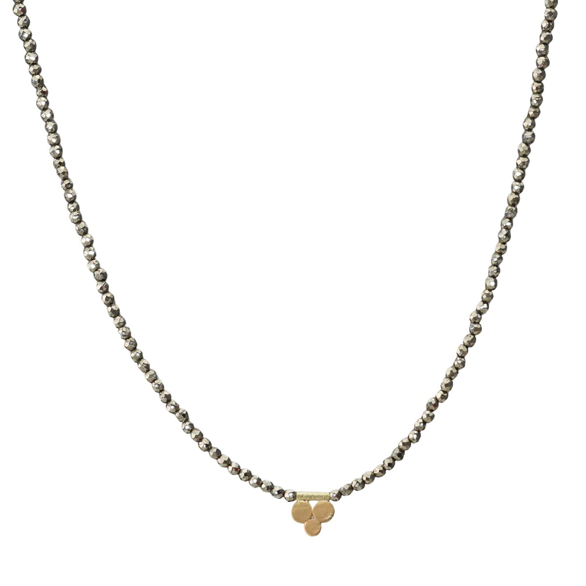 Beaded Pyrite Necklace with One 22k Gold Trio