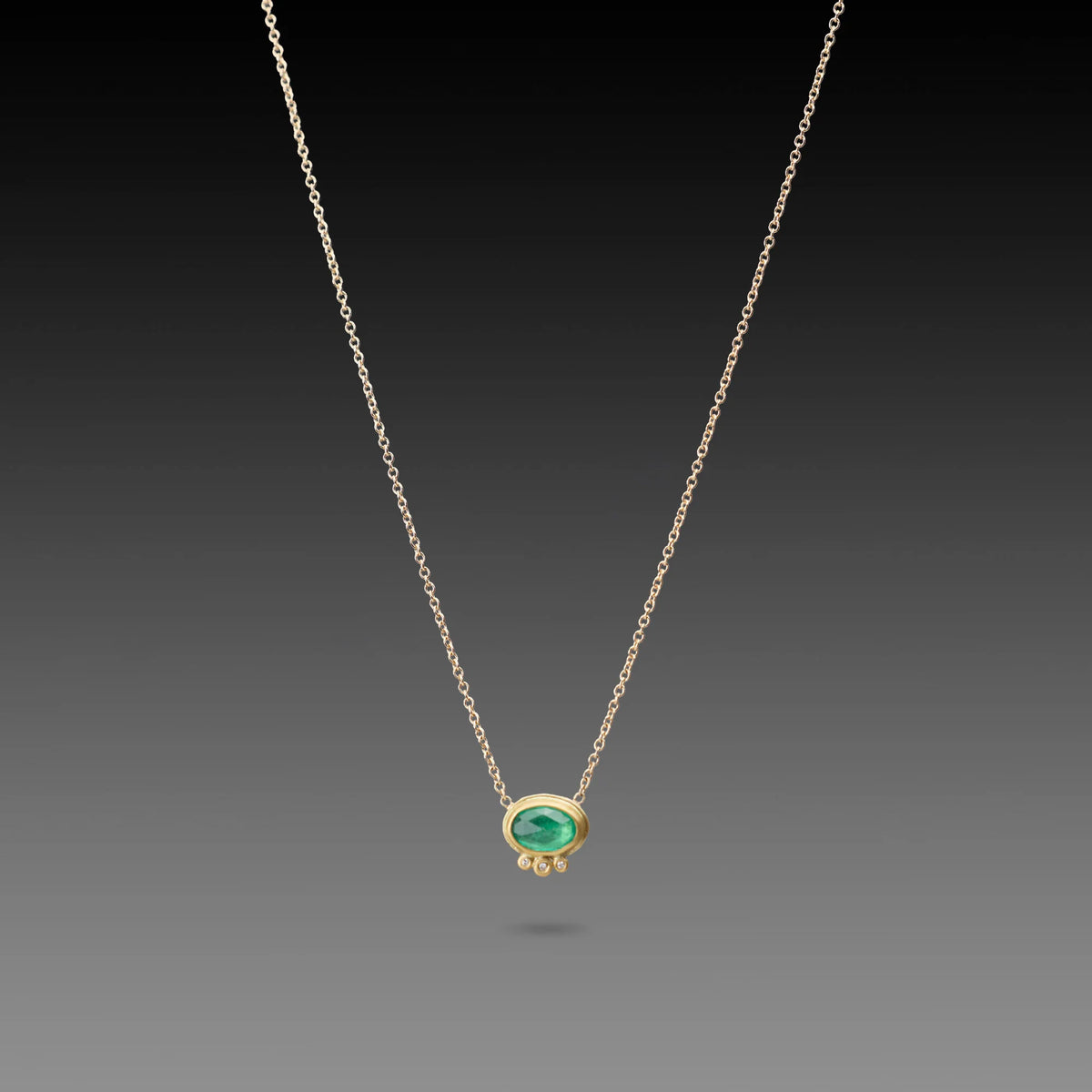 Emerald Necklace - 22k Gold + Diamonds on a 14k Gold Chain