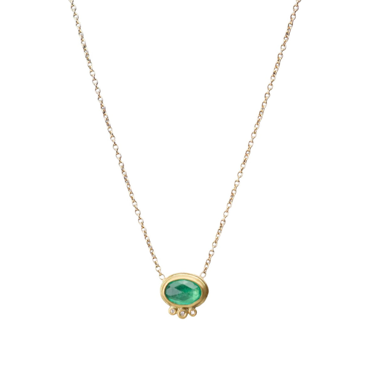 Emerald Necklace - 22k Gold + Diamonds on a 14k Gold Chain