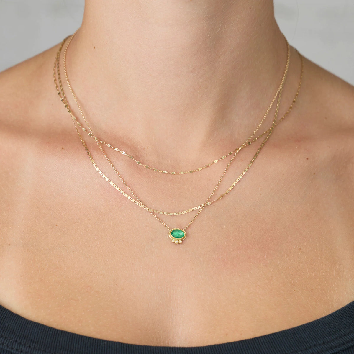 Emerald Necklace - 22k Gold + Diamonds on a 14k Gold Chain