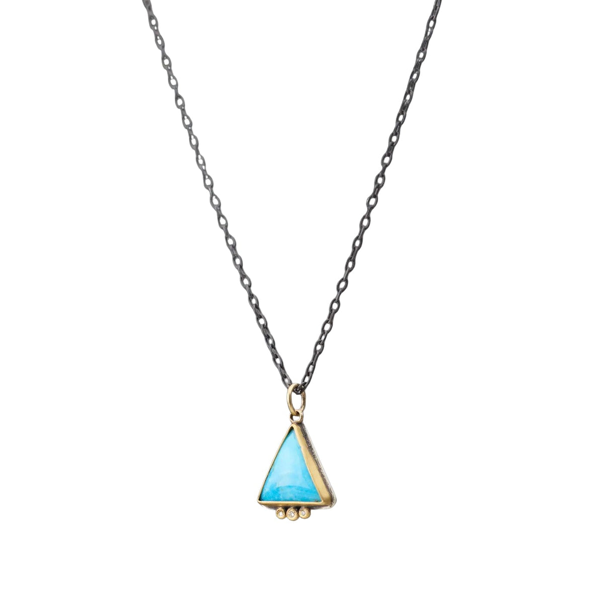Triangle Turquoise Necklace - Sterling Silver Bezel + 22k Gold Dots