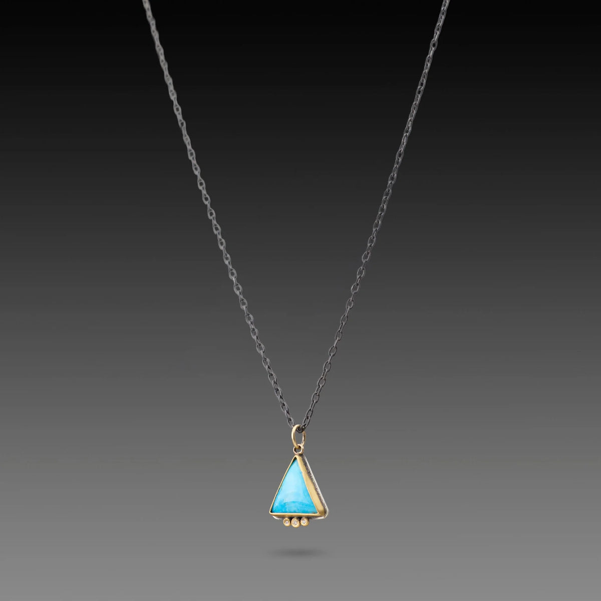 Triangle Turquoise Necklace - Sterling Silver Bezel + 22k Gold Dots