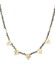 Beaded Pyrite Necklace with Five 22k Gold Trios