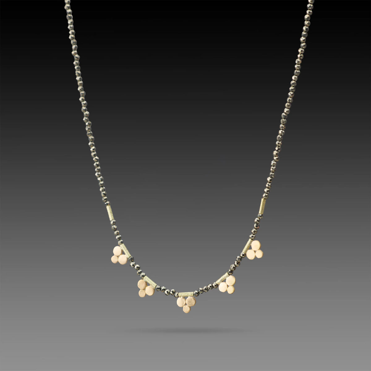 Beaded Pyrite Necklace with Five 22k Gold Trios