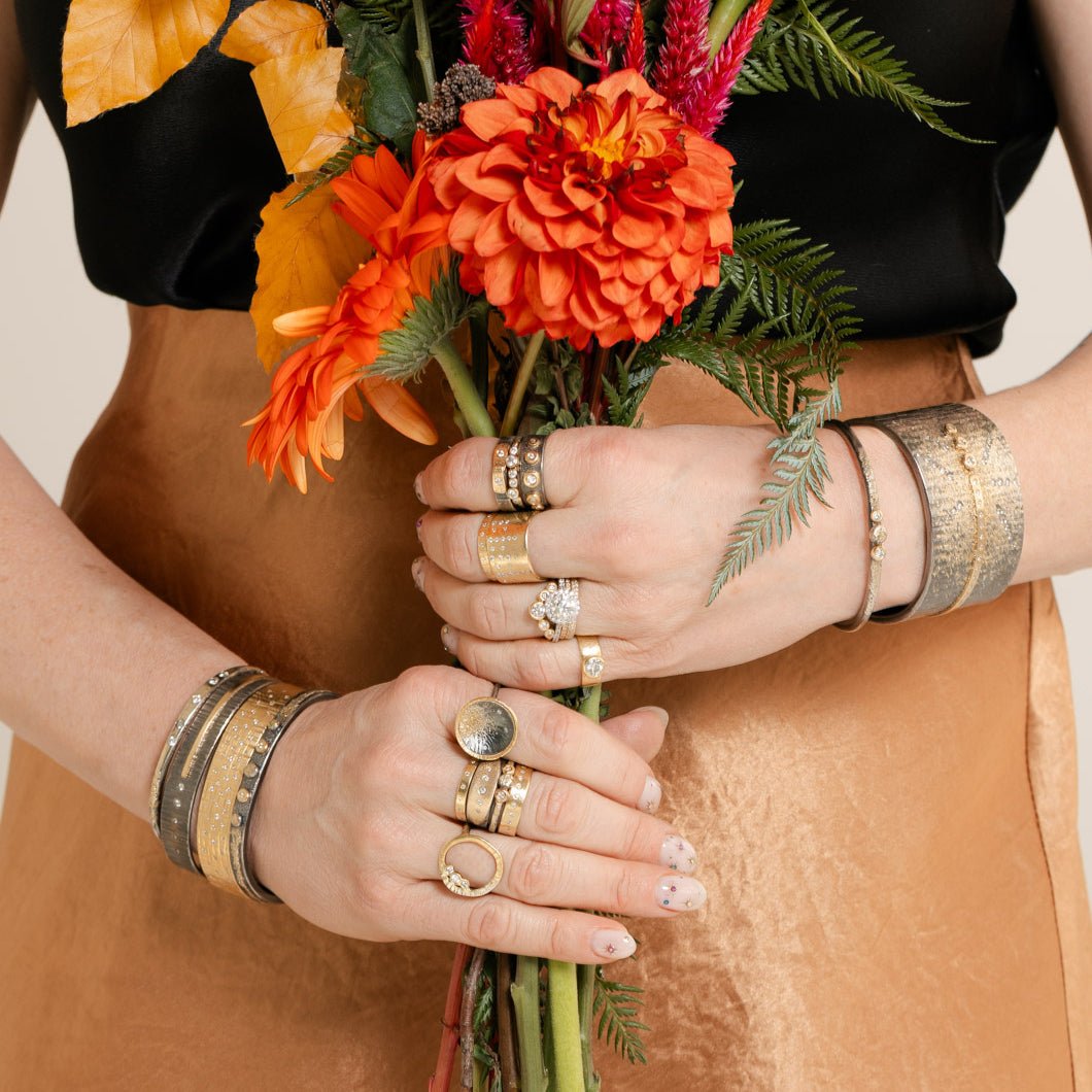 Peas in a Pod Cigar Band - 14k Gold, Oxidized Silver + VS White Diamonds - KMJ Kate Maller Jewelry Jewelry - Rings