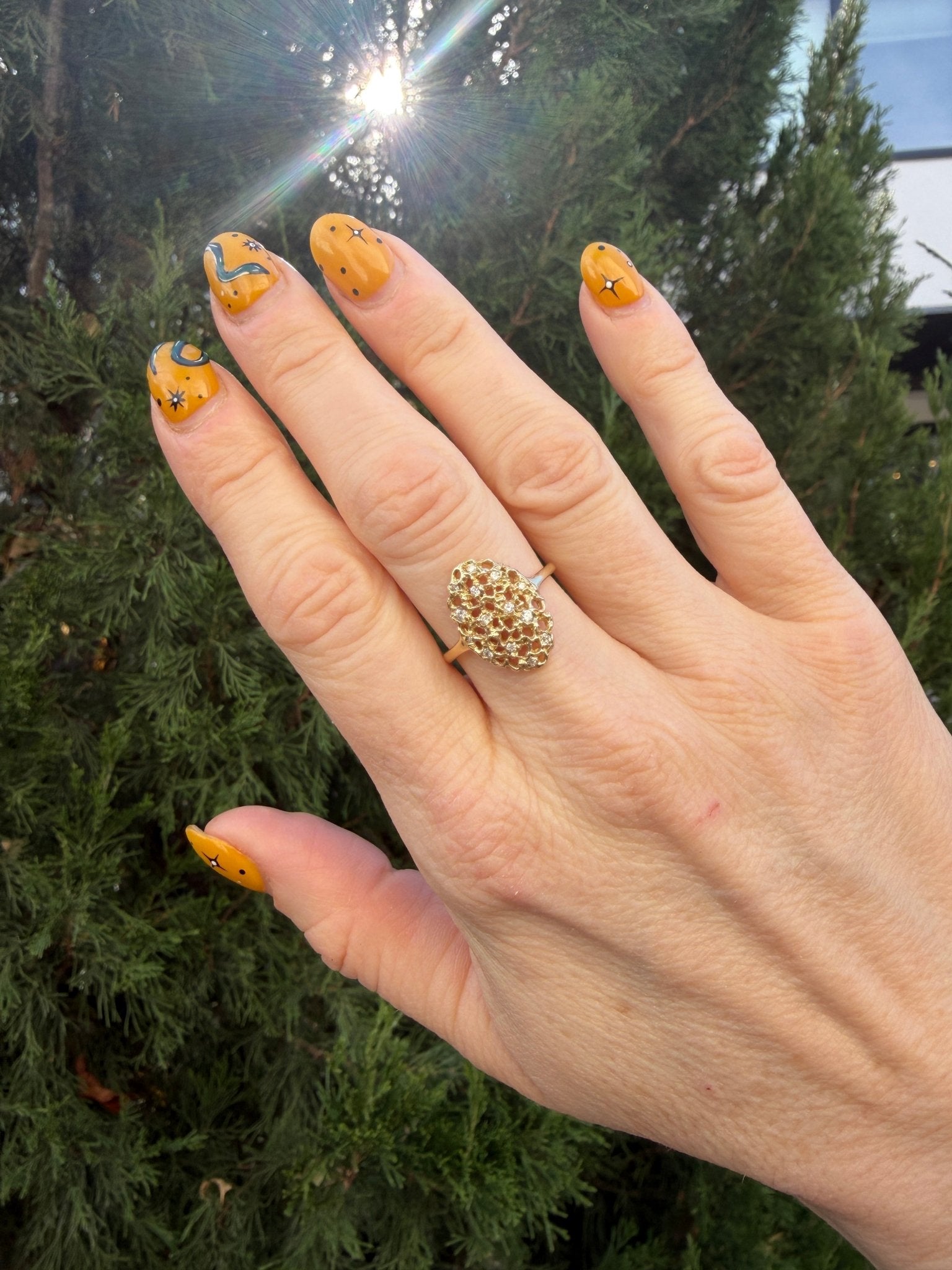 Honeycomb Lace Oval Ring - 14k Gold + Diamonds - KMJ Made By Branch Jewelry - Rings