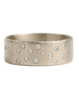 10 mm Coined Edge 14kpw Gold Scattered Diamond Band w/Diamonds Half Way Around - KMJ Kate Maller Jewelry Jewelry - Rings