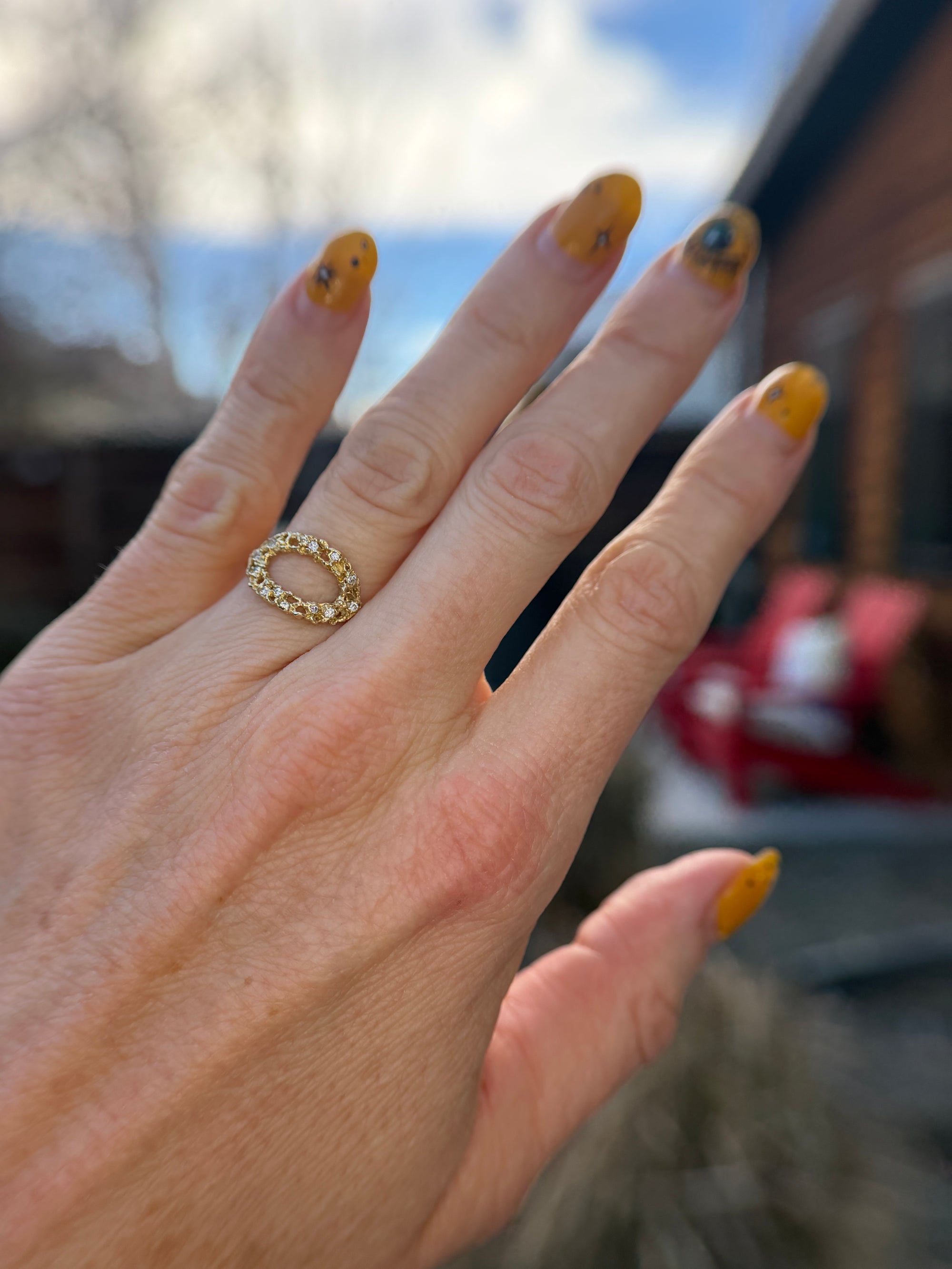 Delicate Oval Ring - 14ky Gold + Diamonds