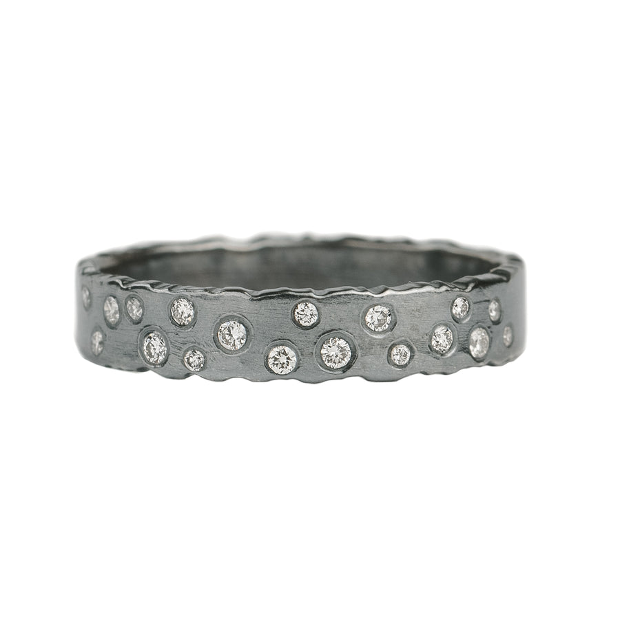 Oxidized Silver Scattered Diamond Band - 4mm, 7mm, 10mm