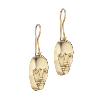 Vulcana French Wire Earrings with Diamond Eyes - 18k Gold