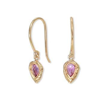 Teardrop Earrings - 18k Gold + Pink Sapphire