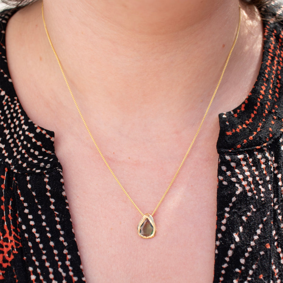 Freeform Slider Necklace - 18k Gold + Green Sapphire