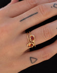 Oval North/South Ring - 18k Gold + Red Poppy