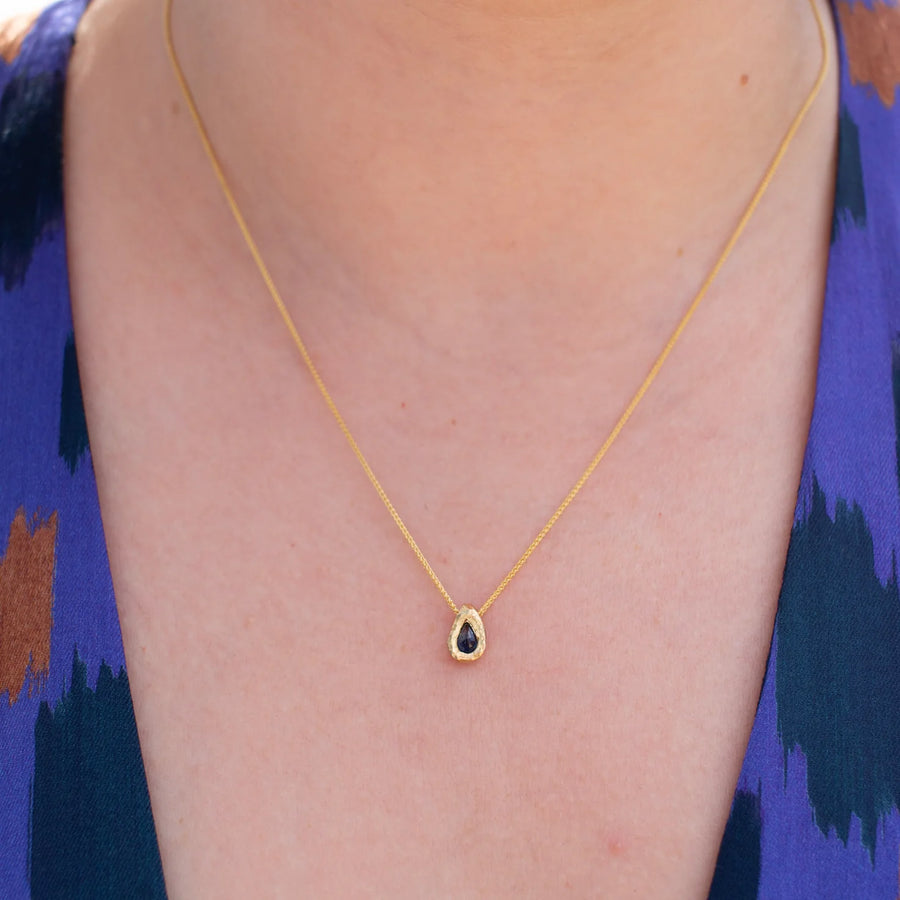 Teardrop Slider Necklace - 18k Gold + Blue Sapphire