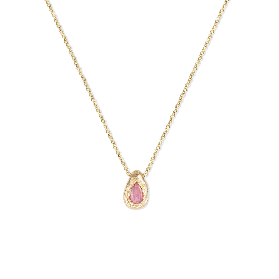 Teardrop Slider Necklace - 18k Gold + Pink Sapphire