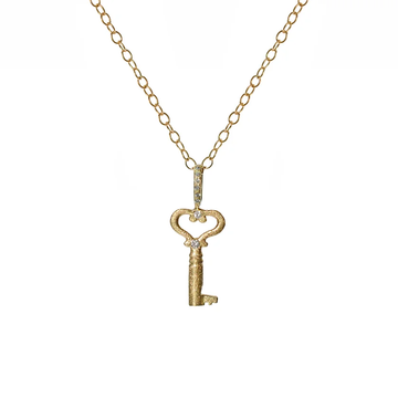 Heart Key Charm - 14k Gold + Diamond