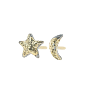 Dusted Celestial Studs - 22k/18k Gold, Oxidized Silver