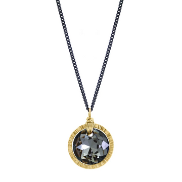 Dark Star Necklace - Oxidized Silver, 14k Gold + Crystal