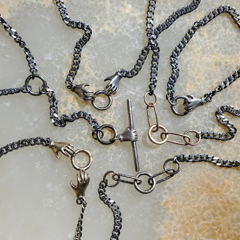 Mixed Metal 5 Link Charm Holder Necklace - 14ky + Oxidized Silver