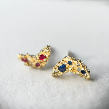 Lune Studs - 14ky Gold + Ruby