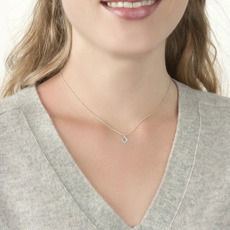 Silver Night Charm Necklace - Sterling Silver + Aquamarine