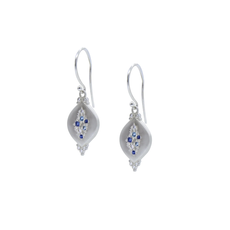 Raindrop Earrings - Sterling Silver, Sapphire, Aquamarine + Diamond