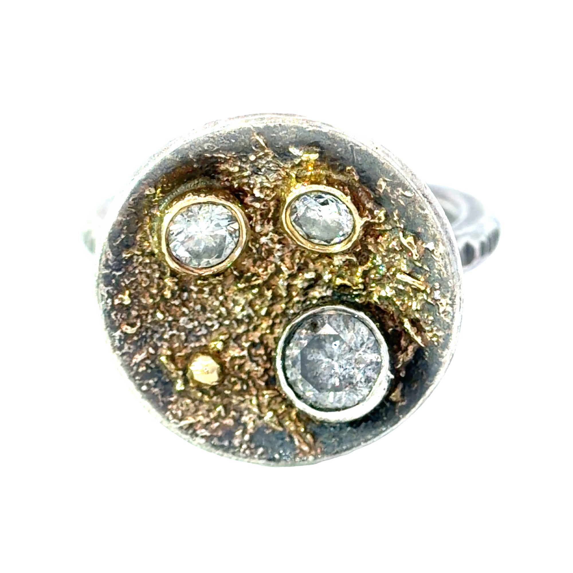 Jolene Ring- 22k/18k Gold, Oxidized Silver + Reclaimed Diamonds