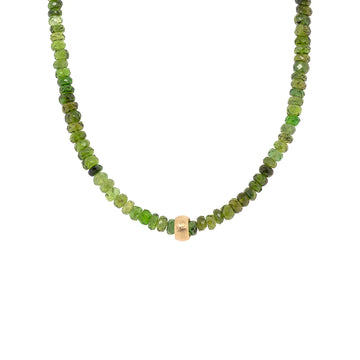 Natural Gemstone Tourmaline Bead Necklace - 18ky + Green Tourmaline