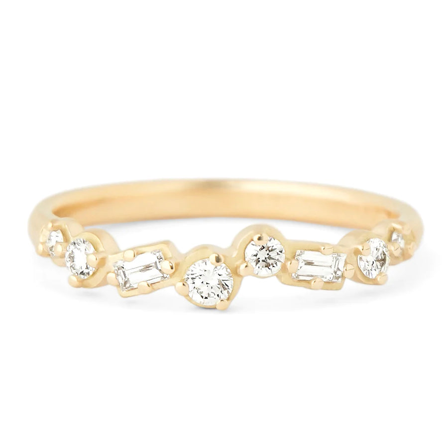Cascade Baguette + Round Diamond Ring - 18ky + Diamonds