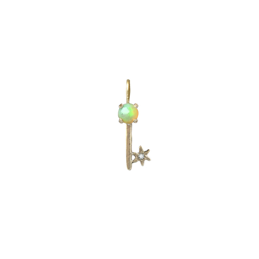 Opal Key Charm - 14ky, 14kw, Opal + Diamond
